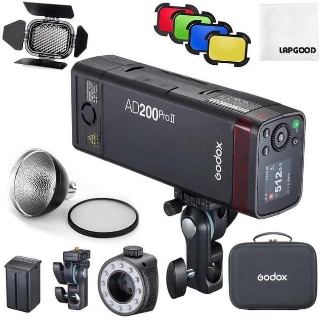 Flash Godox AD200 Pro II de 200 W TTL HSS con puerta tipo granero y soporte