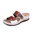 thumbnail image 5 of Rokment Vintage Rhinestones Orthopedic Platform Wedges Slides Sandals for Women Beach Summer Sparkly Buckles Color Block Leather Casual Dress Walking Slip on Slippers Brown Size 7.5, 5 of 6
