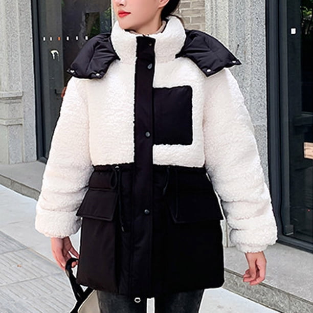 Parkas de manga larga para mujer, ropa de algodón, ropa de algodón con capucha para mujer, cachemir, pelo de cordero, plumón de algodón, abrigo de algodón para mujer, abrigo exterior para mujer.