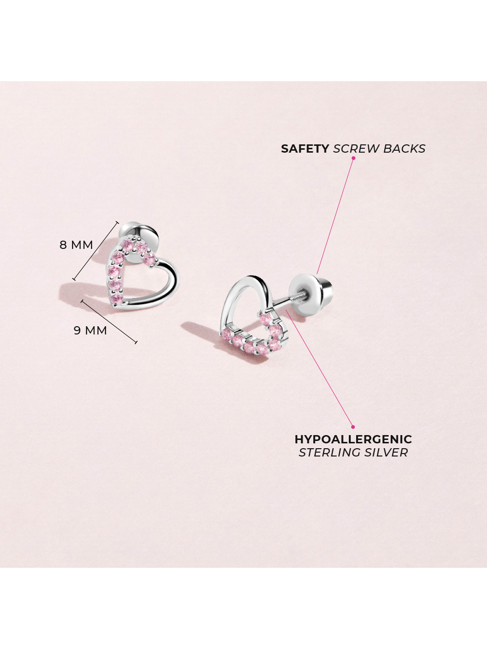 Two in One Heart Baby / Toddler / Kids Earrings Screw Back - Sterling Silver