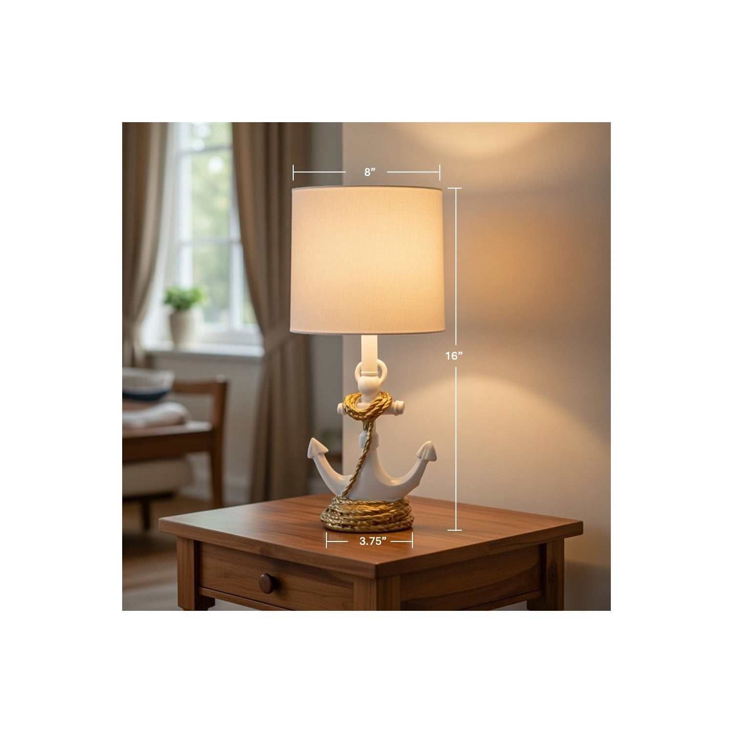 Decor Therapy Anchor Resin Accent Lamp with 40W Bulb, 8x8x16 inches, White