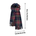 thumbnail image 3 of Bufanda de invierno cálida para mujer, tipo chal grande, ideal para clima frío. Bufanda larga de punto grueso a cuadros azul oscuro y rojo. Suave y ligera, unisex., 3 of 4