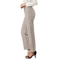 thumbnail image 4 of INSPIRE CHIC Women's Plaid Elastic Waist Button Zipper Straight Leg Long Pants M Camel, 4 of 6