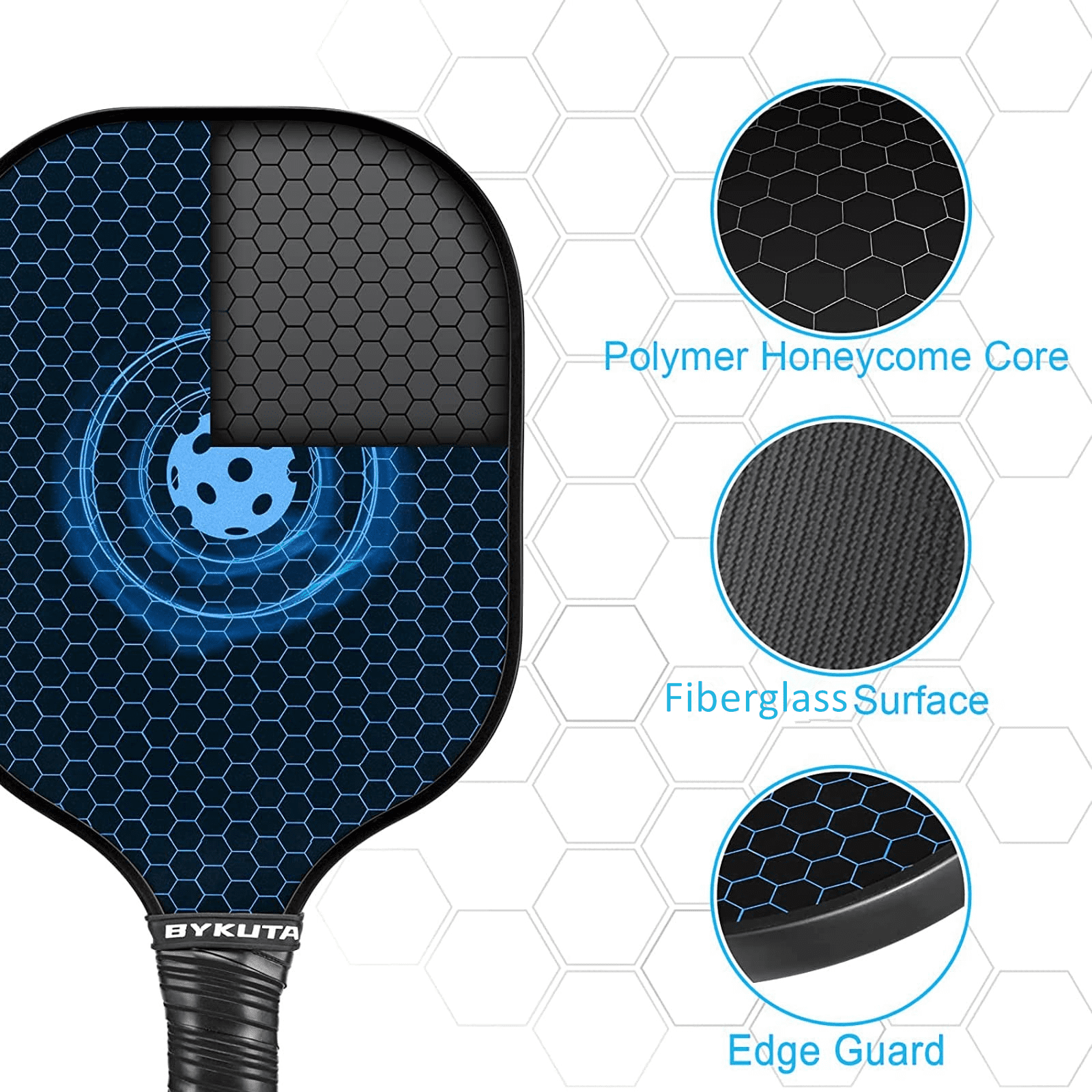 BYKUTA Pickleball Paddles Set of 2 with 4 Balls & Carry Case - Lightweight Fiberglass PP Honeycomb Core Pickleball Racket
