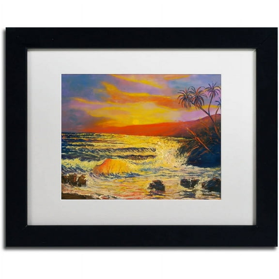 Trademark Fine Art "Maui Sunset" Canvas Art by Manor Shadian, White Matte, Black Frame