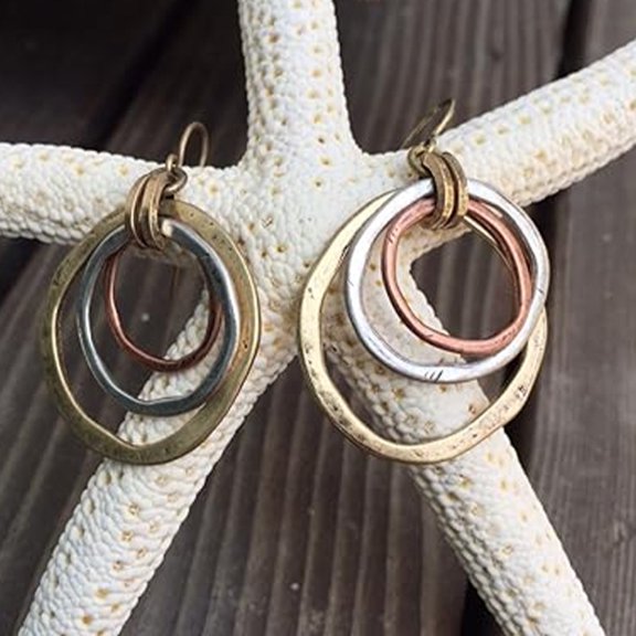 Silver Three Circle Bohemian Drop Dangle Earrings Two Tone Earrings Vintage Boho Earrings for Women Trendy