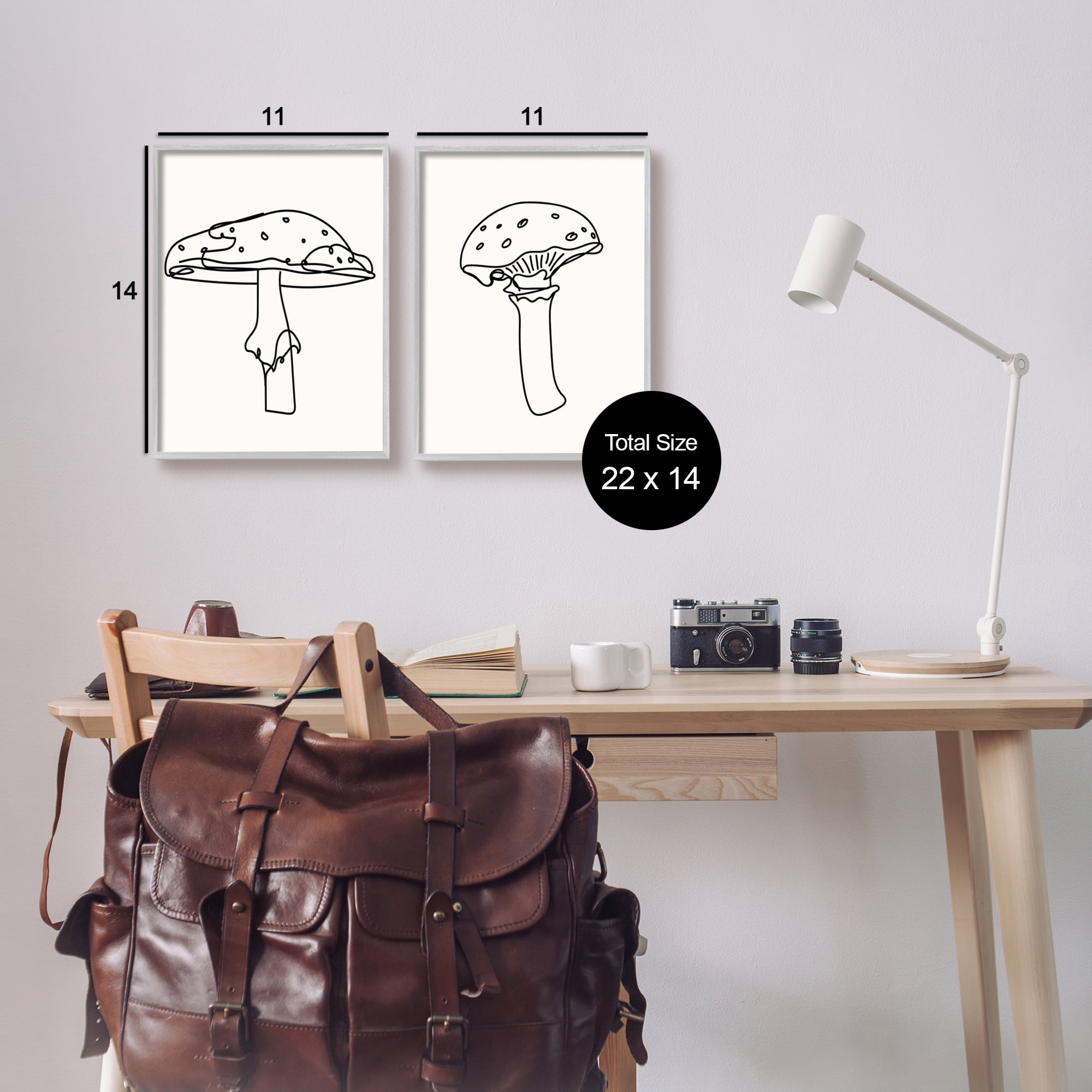 Stupell Industries Mushroom Line Doodles Botanical & Floral Painting Gray Framed Art Print Wall Art, 11 x 14, Set of 2