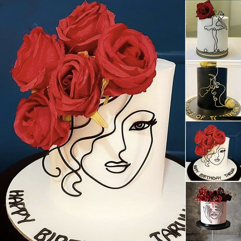 Supplies Cake Toppers Abstract Lady Face Minimalist Lines Cakes Decoration