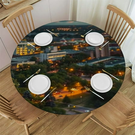 

Patifu Cityscape Round Table Cover Stain Resistant Washable Indoor Outdoor Tablecloth Kitchen Dining Wedding Parties 100% Polyester Fiber 54-58