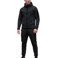 thumbnail image 2 of Ceisia Men Full Zip Hooded Tracksuit Color Stitching Long Sleeve Hoodie And Slim Jogger Pants Sport Suit Black L Gift, 2 of 9