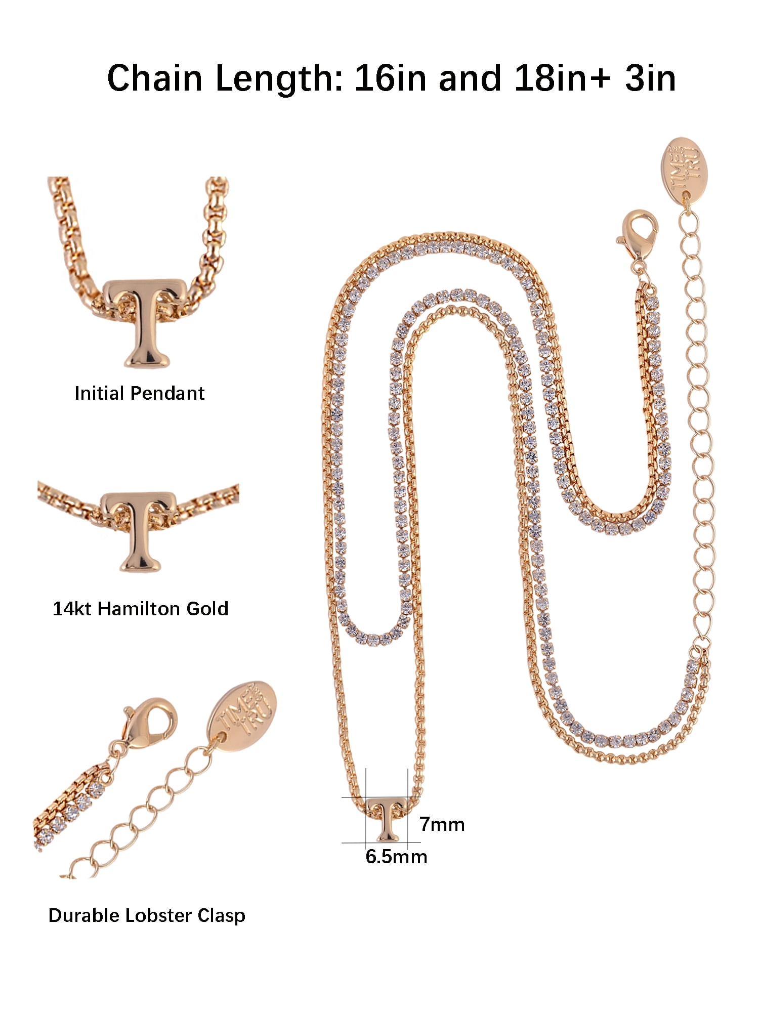 Time and Tru Goldtone 2-Row Rhinestone and Initial "T" Necklace