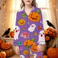 thumbnail image 2 of Afdoent Girls Pajamas Set Halloween Pumpkin Ghost Print Sleepwear Soft Long Sleeve Button-Down Sleepwear Nightwear 2Pcs Pajama Sets Loungewear Comfortable For Kids Holiday 9-10 Years, 2 of 5