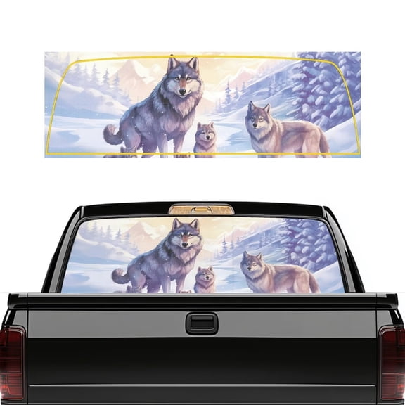HUIACONG Cool Wolves Rear Window Decals Trucks Back Window Decal 66 x 22 inch Full Windows Decals Truck Rear Window Perforated Decal Fit Most Pickup Trucks SUV Universal