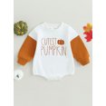 thumbnail image 2 of Infant Baby Girls Boys Romper, Long Sleeve Crew Neck Pumpkin Letters Print Patchwork Fall Bodysuit Halloween Clothes, 2 of 7
