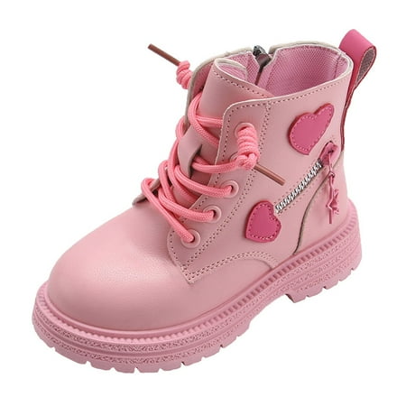 MEZZALL Child Winter Leather Lace Up Stylish Color Matching Side Zipper Boots Leisure Toddler Shoes  Pink  5.5-6 Years