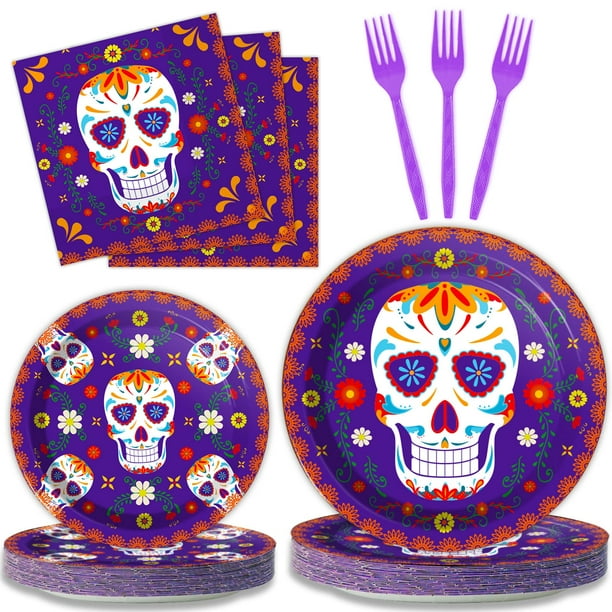 Juego de vajilla Wiooffen Day of the Dead, 96 piezas para 24 personas