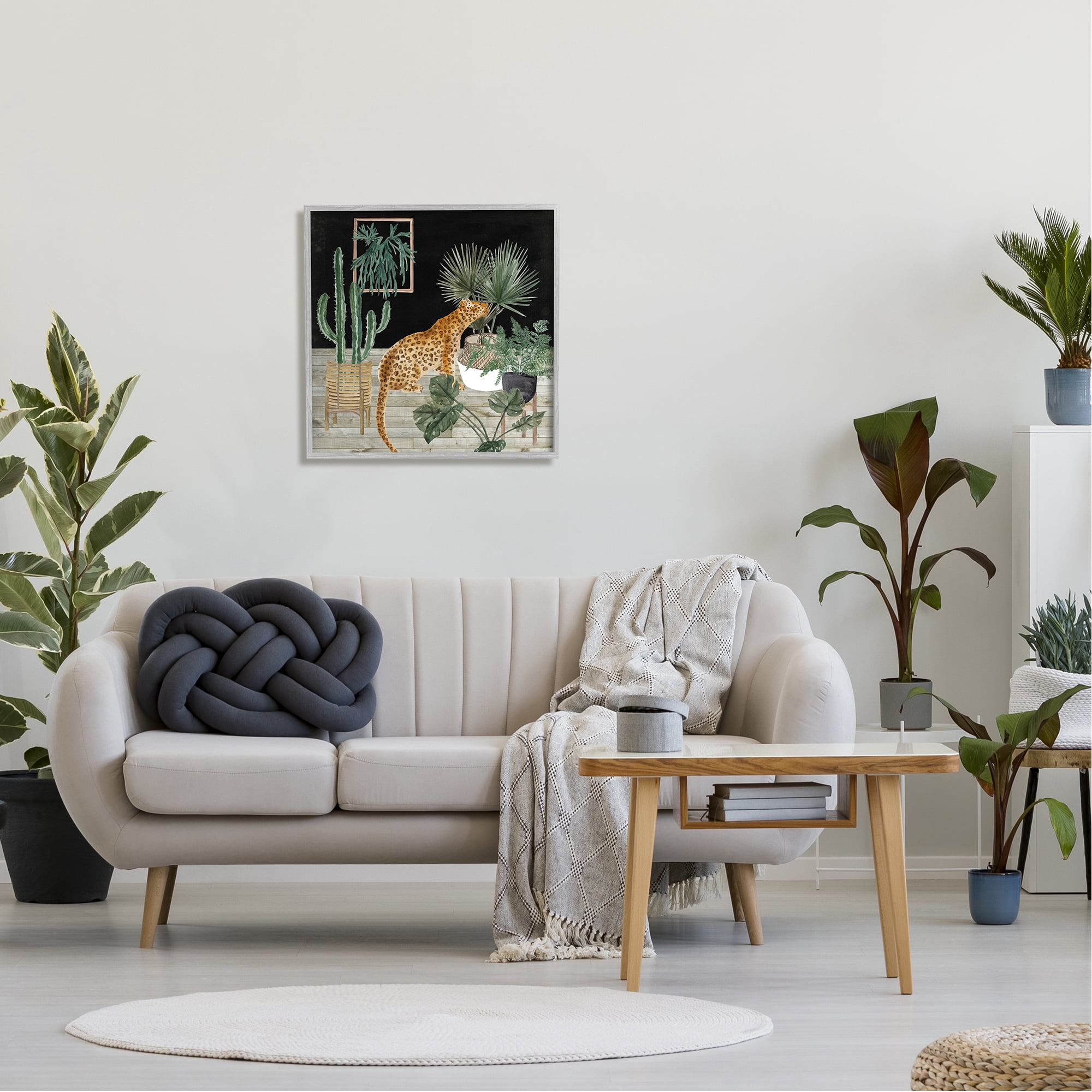 Stupell Industries Leopard Among Various Plants Cactus Planked Floor Graphic Art Gray Framed Art Print Wall Art, Design by Melissa Wang