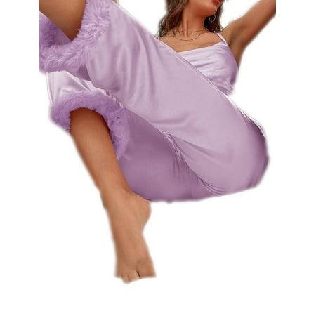 

Women s Satin Pajama Cami Top With Pants 2 Pcs Pj Set