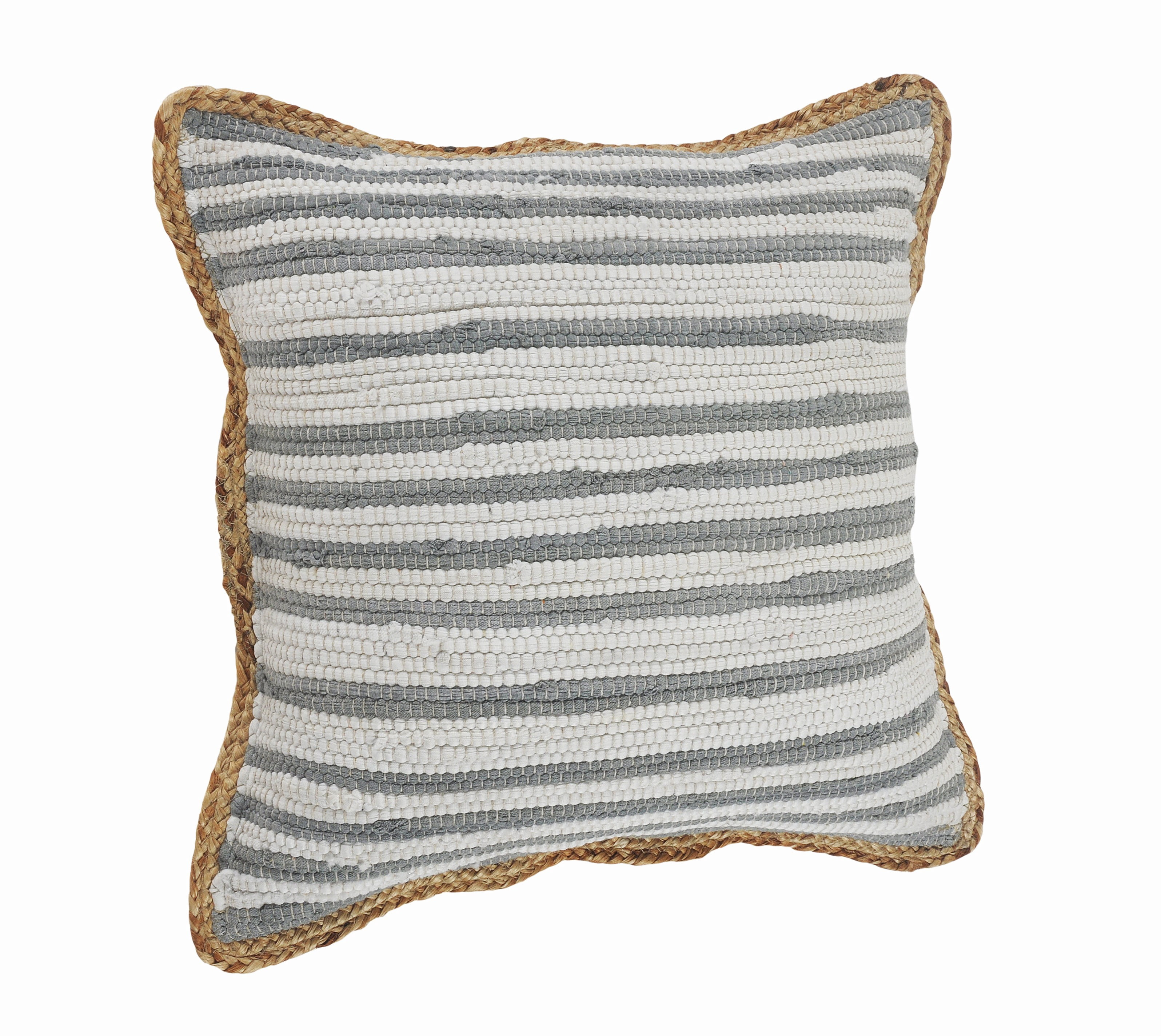 LR Home Ringo Set of 2 Gray/White 18" x 18" Jute Bordered Striped Cotton Blend Adult Decorative Throw Pillow Set