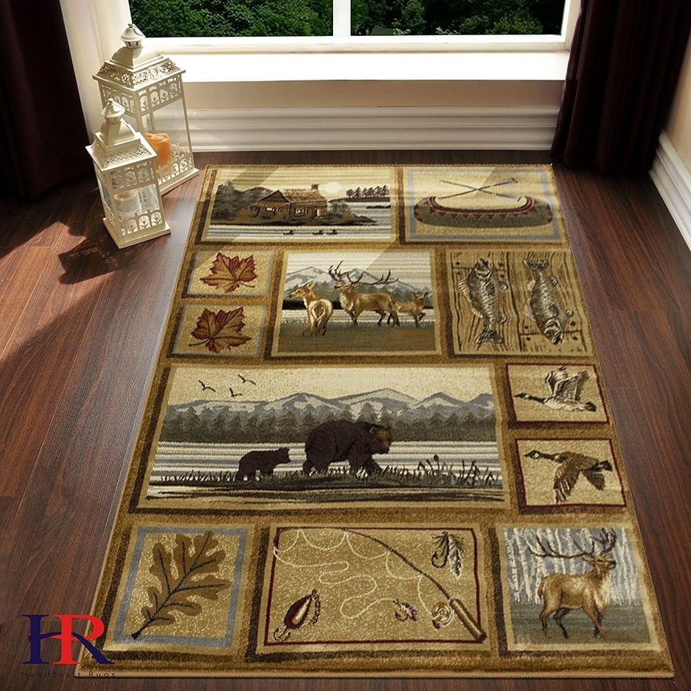 Lodge, Cabin Nature and Animals Area Rug - Modern Geometric Design
