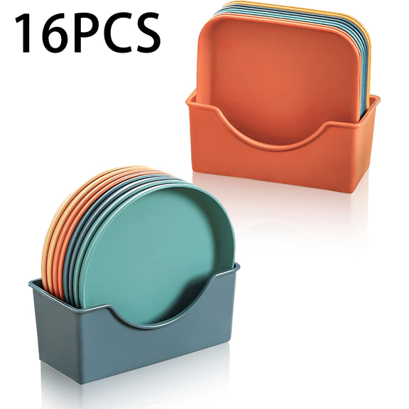 16 Pcs Unbreakable Dinner Plates Set, 5.7 Inch Reusable Plastic Plates with Plate Holder, Mini Plates for Kitchen Camping Party(Multicolor)