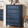 thumbnail image 4 of Leyaoyao 5-Drawer Dresser for Bedroom Set of 2, 45" Tall Chest of Drawers, Farmhouse Vertical Storage Organizer for Hallway, Living Room, Dark Blue, 4 of 6