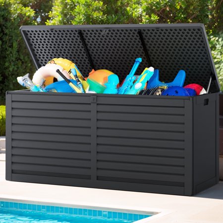 130 Gallon Outdoor Storage Box, Multi-function Deck Box for Organization & Storage, And As a Bench, Waterproof Outdoor Storage Container for Patio Cushions, Gardening Tools, Pool Supplies - Black