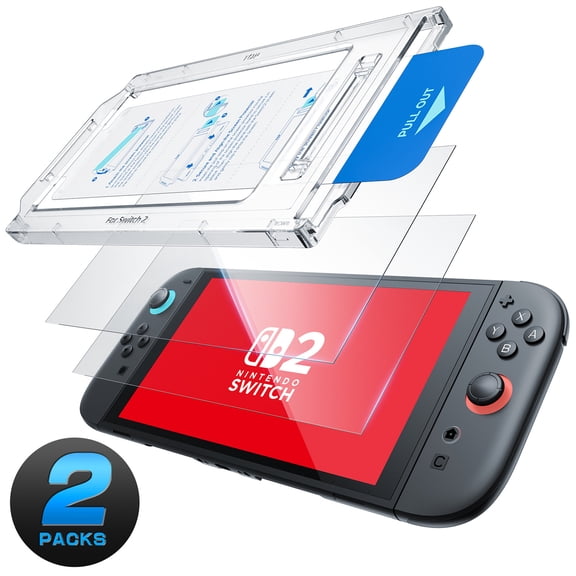 Mumba Screen Protector for Nintendo Switch 2 with Auto-Alignment Kit, 2 Pack 9H Tempered Glass Ultra-Thin Transparent HD Clear, Scratch and Crack Resistant, Case-Friendly, Bubble-Free Easy Install