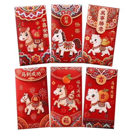QENASHAING Festive Red Envelopes with Horse Motif 6.61 x 3.47 in 6-Pack Carry Auspicious Wishes and Good Fortune Ideal for Lunar New Year Celebrations and Special Occasions QENASHAING Festive Red Envelopes with Horse Motif 6.61 x 3.47 in 6-Pack Carry Auspicious Wishes and Good Fortune Ideal for Lunar New Year Celebrations and Special Occasions