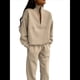 thumbnail image 2 of Conjunto Deportivo de 2 Piezas para Mujer: Sudadera de con Media Cremallera y Pantalón de Chándal Caqui M, 2 of 8
