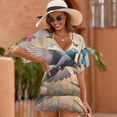 thumbnail image 5 of Pigeon Butterfly Garden Art Beach Cover Ups Women V Neck Short Sleeve Dress Coverups Beachwear, 5 of 6
