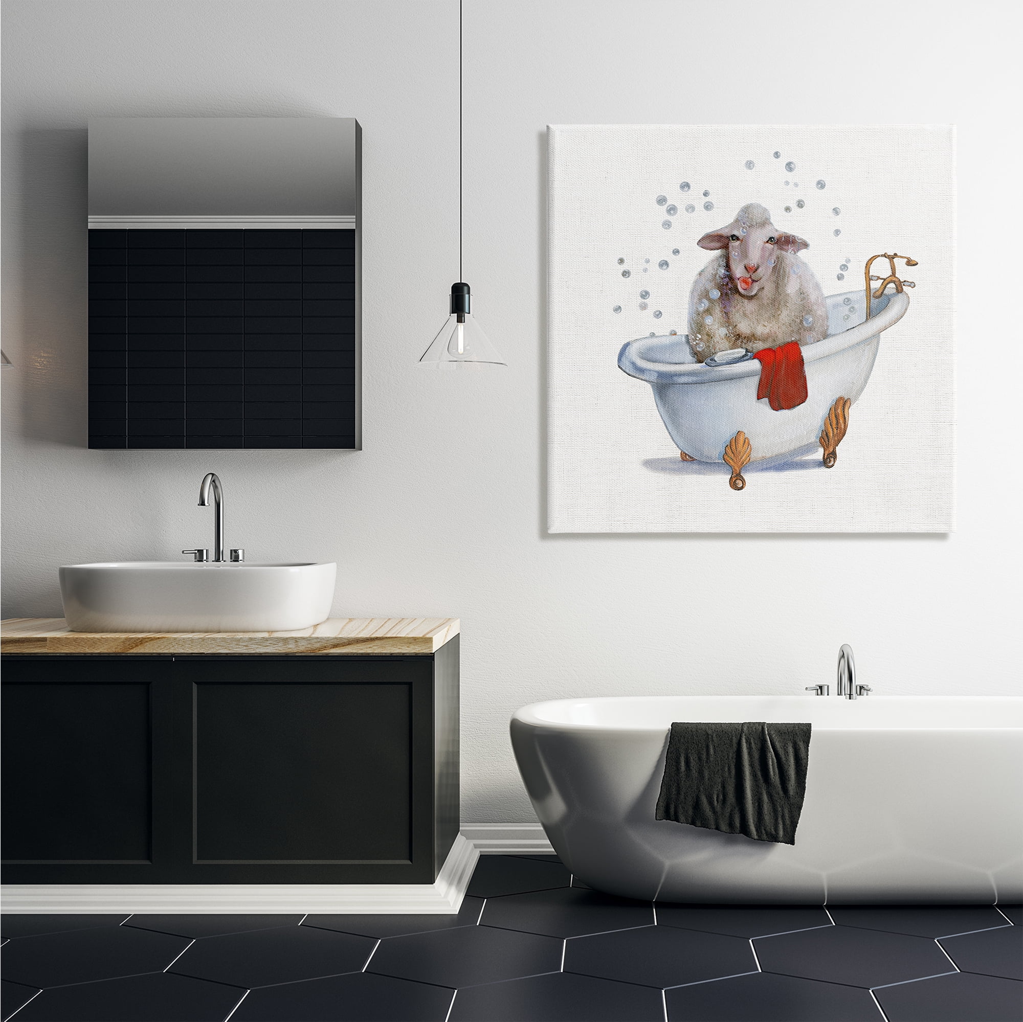 Stupell Industries Shaggy Sheep in Bubble Bath Playful Farm Animal Animals & Insects Painting Gallery Wrapped Canvas Print Wall Art, 36 x 36