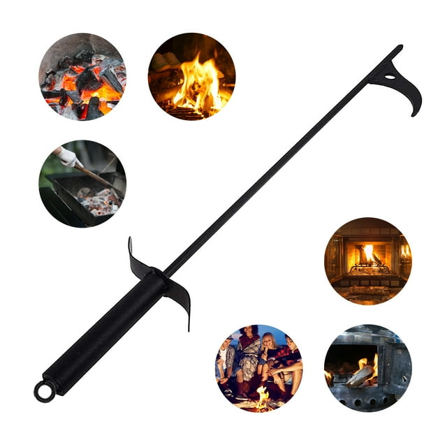 SuoKom Tisonnier Long pour Foyer - Fini Noir Résistant à la Rouille - Acier en Fer Forgé Robuste - Tisonnier P-it de 40 Pouces Autocollant Extérieur pour Foyer, Camping, Poêle à Bois Pinces pour Feu de Camp en Liquidation