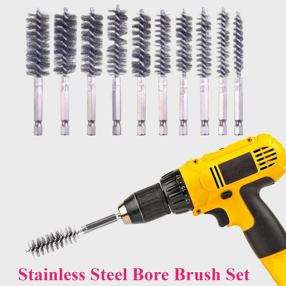 Pack Of 10 Stainless Steel Bore Brush Set Witn 1/4 Inch Hexshank,bore Brush For Drill,drill Wire Bore Brush For Power Drill Impact Driver,