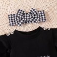 thumbnail image 6 of GYRATEDREAM Newborn Baby Girls Houndstooth Print Clothes Infant Long Sleeve Ribbed Ruffle Romper Dress Socks Headband 3Pcs Set Toddler Cotton Fall Winter Outfits Black for 1-18M, 6 of 8