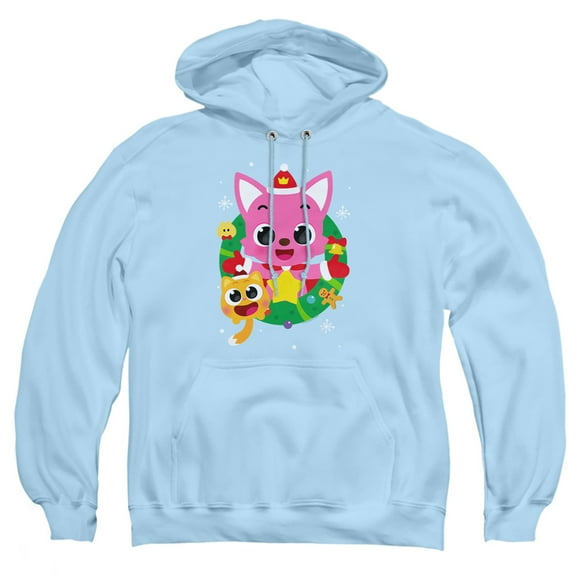 Pinkfong Holiday Wreath Adult Pull-Over Hoodie, Light Blue, Large