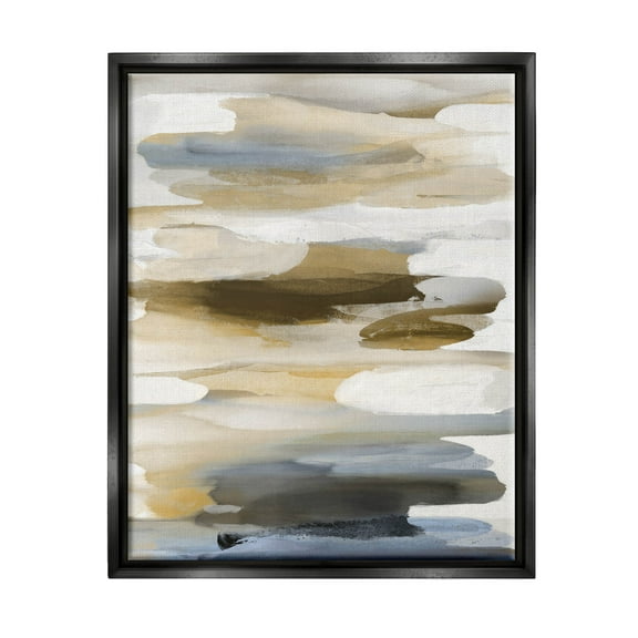 Stupell Industries Brown Blue Abstract Shapes Graphic Art Jet Black Floating Framed Canvas Print Wall Art, Design by Jackie Hanson