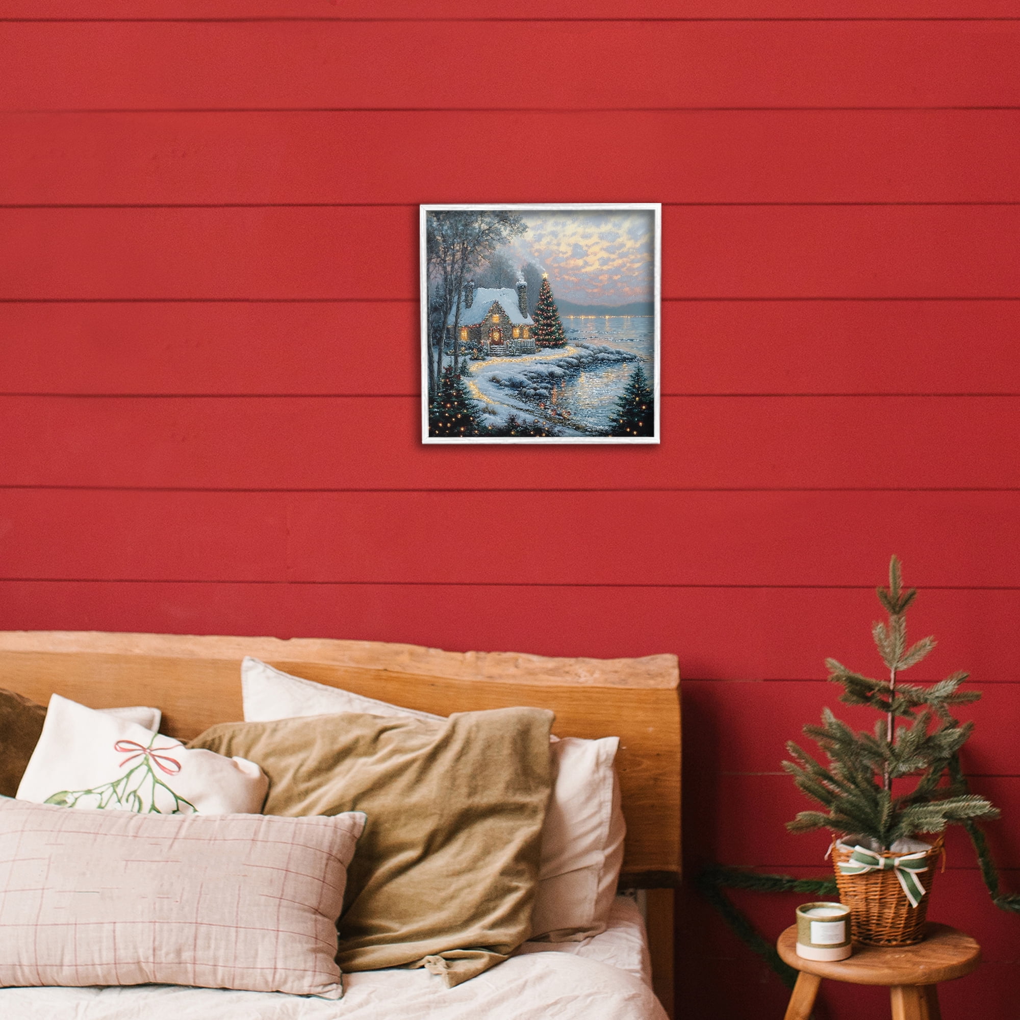 Stupell Industries Snowy Lit Cottage by Lake White Framed Giclee Art, design by Heidi Kuntz