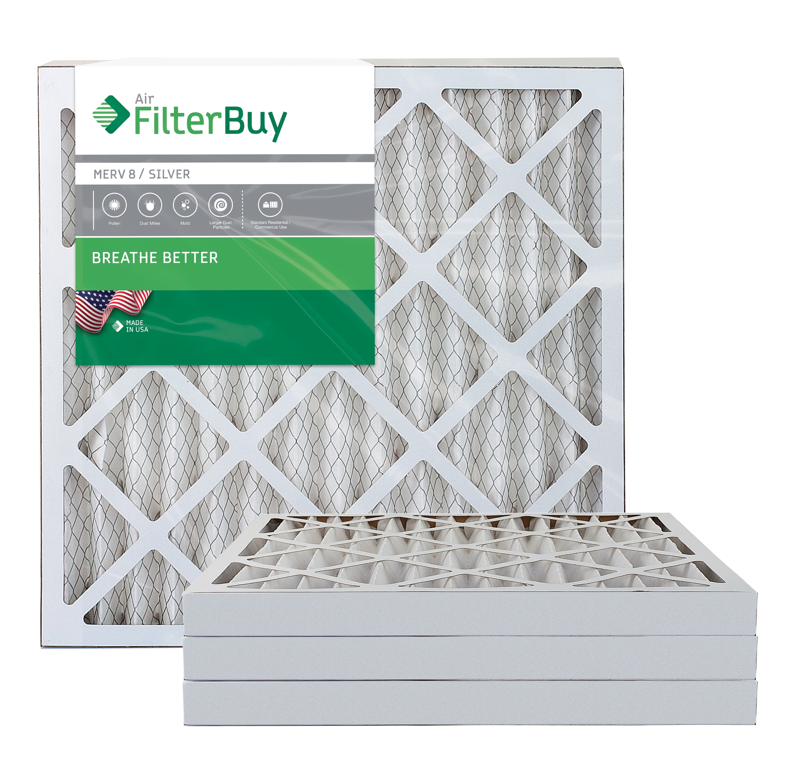 FilterBuy 20x20x1 Pleated HVAC AC Furnace Air Filter AFB Silver MERV 8