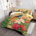 thumbnail image 2 of Funda nórdica Queen Size Peacock Feather Bedding Set Animal Red Floral Comforter, 2 of 6
