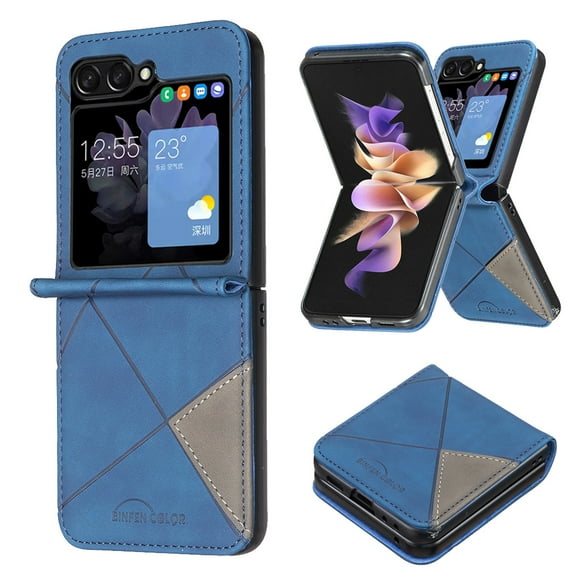 Nalacover Compatible for Samsung Galaxy Z Flip 6 Folding Case, Premium PU Leather   TPU Bumper Shockproof Protection Anti-Scratches Slim Phone Cover for Samsung Galaxy Z Flip 6, Blue