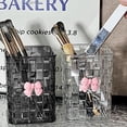 thumbnail image 6 of Cute Acrylic Pen Holder with Bowknot, Clear Woven Texture Makeup Brush Organizer, Desk Pencil Organizer for Office, Home, School, Cosmetic Storage, 6 of 7