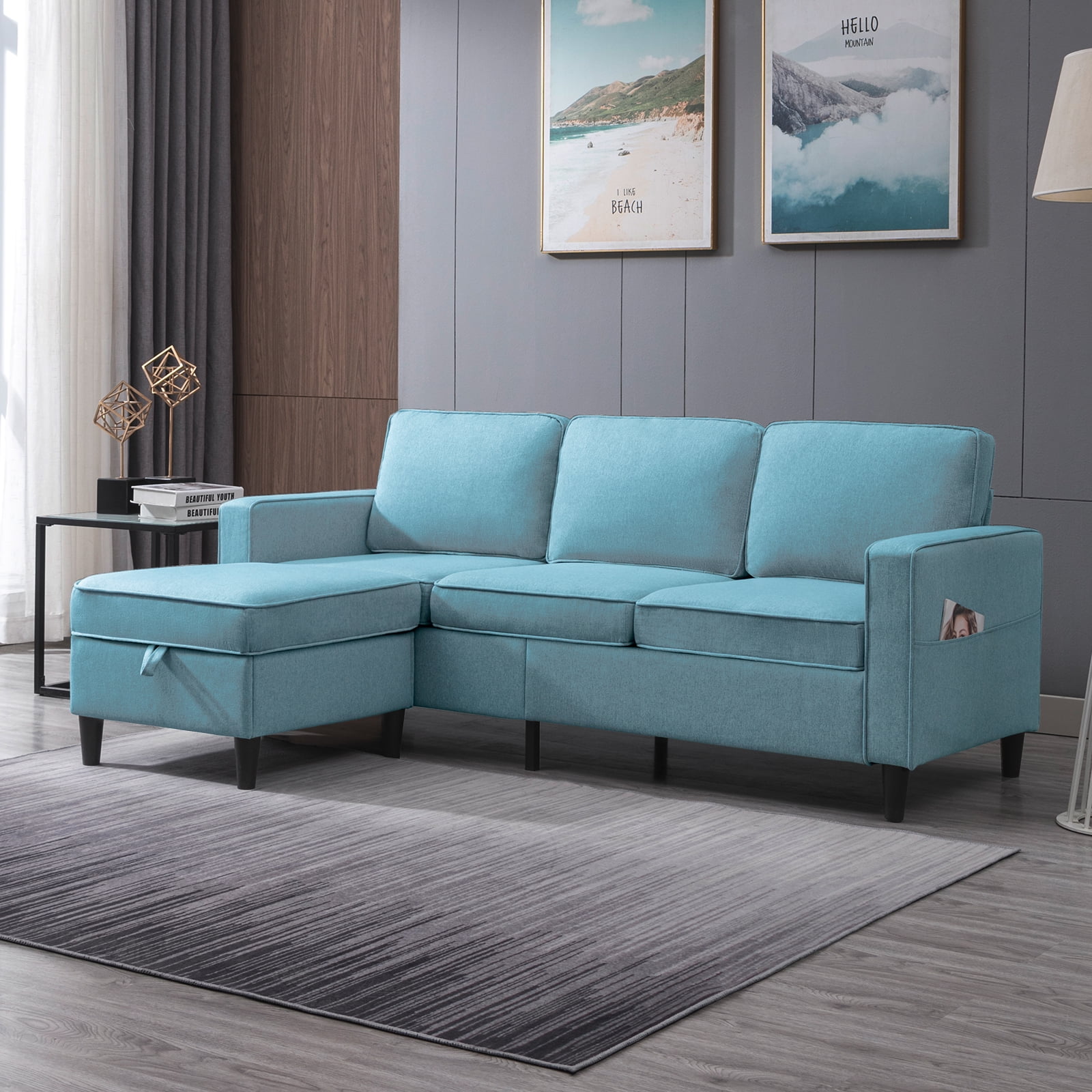 Mjkone LShaped Sectional Couch with Storage Ottoman, Living Room