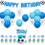 Football Birthday Decorations Blue and White for Boys, Soccer Happy Birthday Banner Cake Topper, Go Team Balloons, Football Fans Birthday Party Supplies Age 6 7 8 9 10