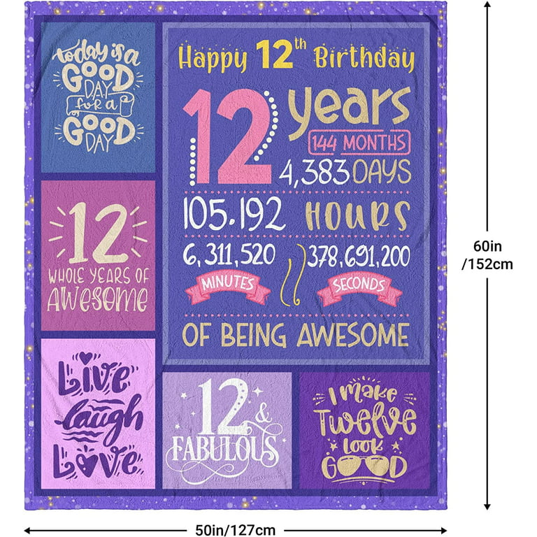 Gevuto 12 Year Old Girl Birthday Gifts Blankets - 12th Birthday  Gifts/Decorations for Girls Throw 50 X 60 - 12 Year Old Girl Gifts Ideas  - Girls