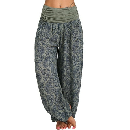 

Women Comfy Pajama Pants Wide Leg Lounge Palazzo Yoga Pants Stretch Casual Floral Print Fold Waist Pants