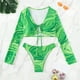 thumbnail image 3 of WILLBEST Bikini de Mujer, Traje de Baño, conjunto de Bikini para Mujer 2024, Blusa Estampada de Manga Larga, Cuello Bajo, Tirantes Finos, Cintura Abierta, Traje de Baño de Dos Piezas Ajustado, 3 of 7