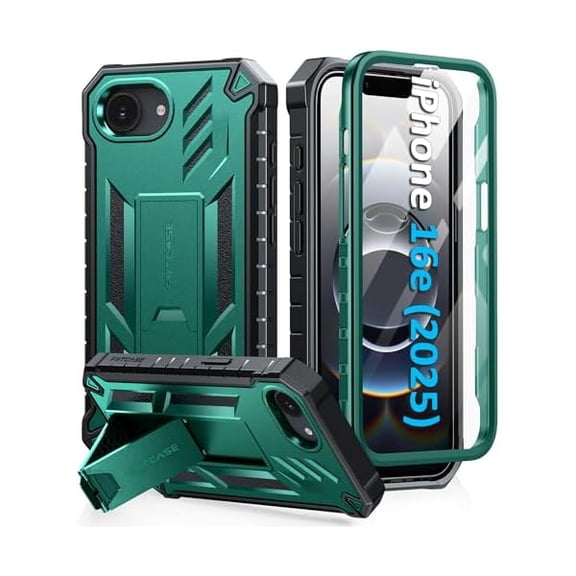 FU1999 for iPhone 16e Phone Case: Military Grade Drop Proof Protection Mobile Cover with Kickstand | Matte Textured Rugged Shockproof TPU | Protective Sturdy iPhone16e Cases 2025 - Green