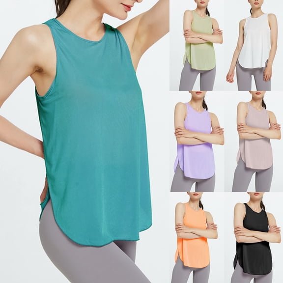 CAIXIA Racer Back Tank Tops Womens Sleeveless Cropped Tank Tops Crewneck T-Shirt Running Yoga Active Shirts Oversized Racerback Breathable Tee,White