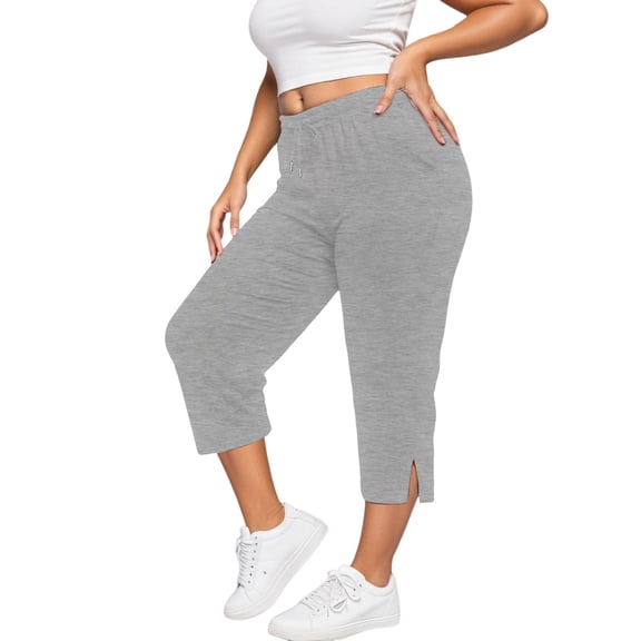 ANINEO Women Plus Size Casual Pants Loose Fit With Pockets Yoga Athletic Trousers For Exercise Daily Comfort Stretch Fabric High Waist Solid Color Calf Length Stylish Bottoms Female Slacks